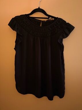 LOFT Black Ruffle Yoke Blouse Size M